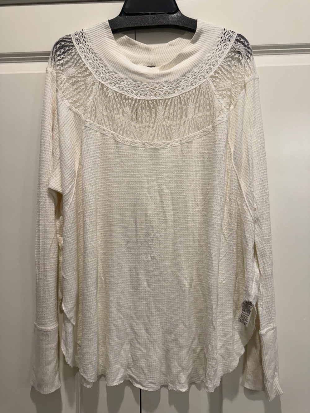 Free People Ivory Crochet Yoke Long Sleeve Top